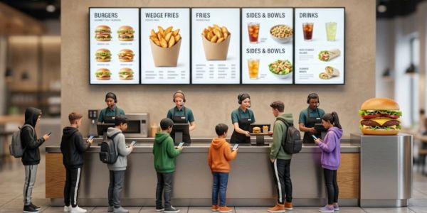 Ludzie w kolejce do zamówienia fast foodów.
