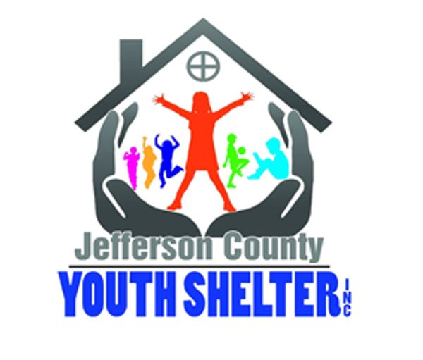 Logo of Jefferson County Youth Shelter with colorful children and protective hands.