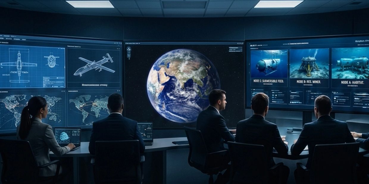 Equipo analizando imágenes y datos del planeta Tierra en un centro de control.