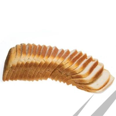 Sliced white bread loaf.