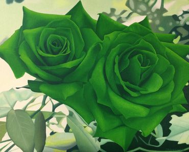 green roses oil painting on canvas for sale UK hyperrealistic original artwork floral wall art