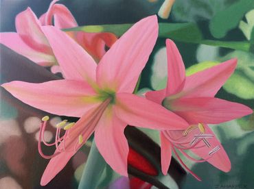 pink lilies original oil painting floral artwork