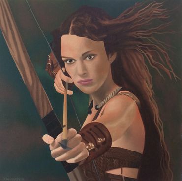 Guinevere Lancelot female archery Keira Knightley King Arthur medieval original oil painting