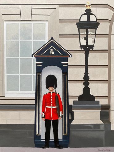 Queen's Guards Buckingham Palace London royalty original oil painting