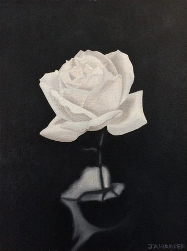 white rose original oil painting on canvas for sale uk black and monochrome unique small artwork