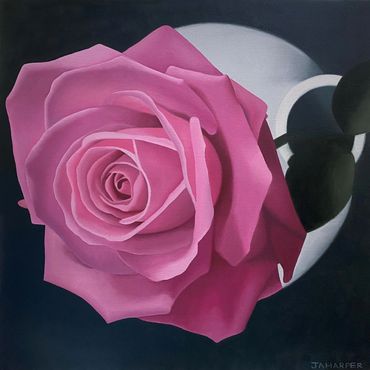 Pink rose oil painting for sale UK single flower floral art artwork original still life nature vase