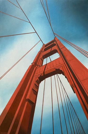 Golden Gate Bridge oil painting San Francisco California red iconic United States famous landmark 