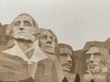 Mount Rushmore national memorial park original oil painting on canvas for sale UK sepia brown framed