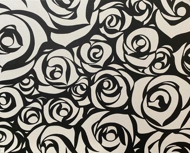 Black and white roses original oil painting on canvas vector abstract flower artwork for sale UK