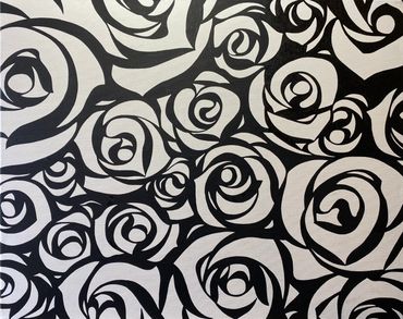 Black and white roses original oil painting on canvas vector abstract flower artwork for sale UK
