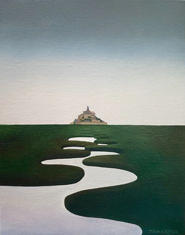 France original oil painting on canvas Mont Saint-Michel French landscape buildings architecture