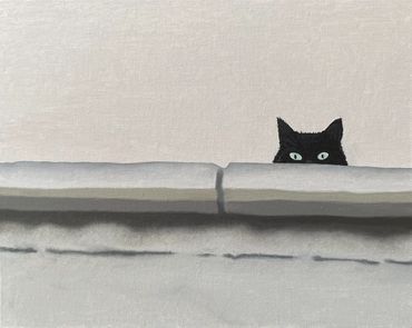 black cat oil painting black and white cute cat minimalist artwork