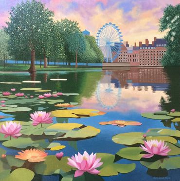 London Eye oil painting on canvas water lilies surrealism the Thames original artwork for sale UK