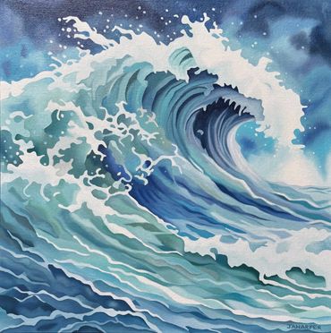 blue and green ocean waves original oil painting on canvas