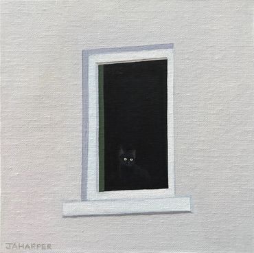 black cat oil painting original canvas minimalist feline artwork funny animal for sale UK cute