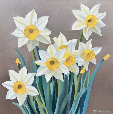 Daffodils oil painting original artwork for sale floral spring flowers yellow happy bright