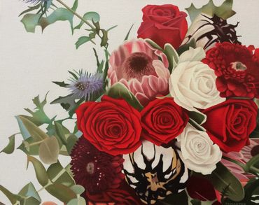 red roses white roses original oil painting on canvas bouquet of flowers floral artwork for sale UK