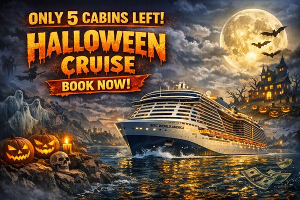 Halloween cruise with spooky decorations and only 5 cabins left to book.