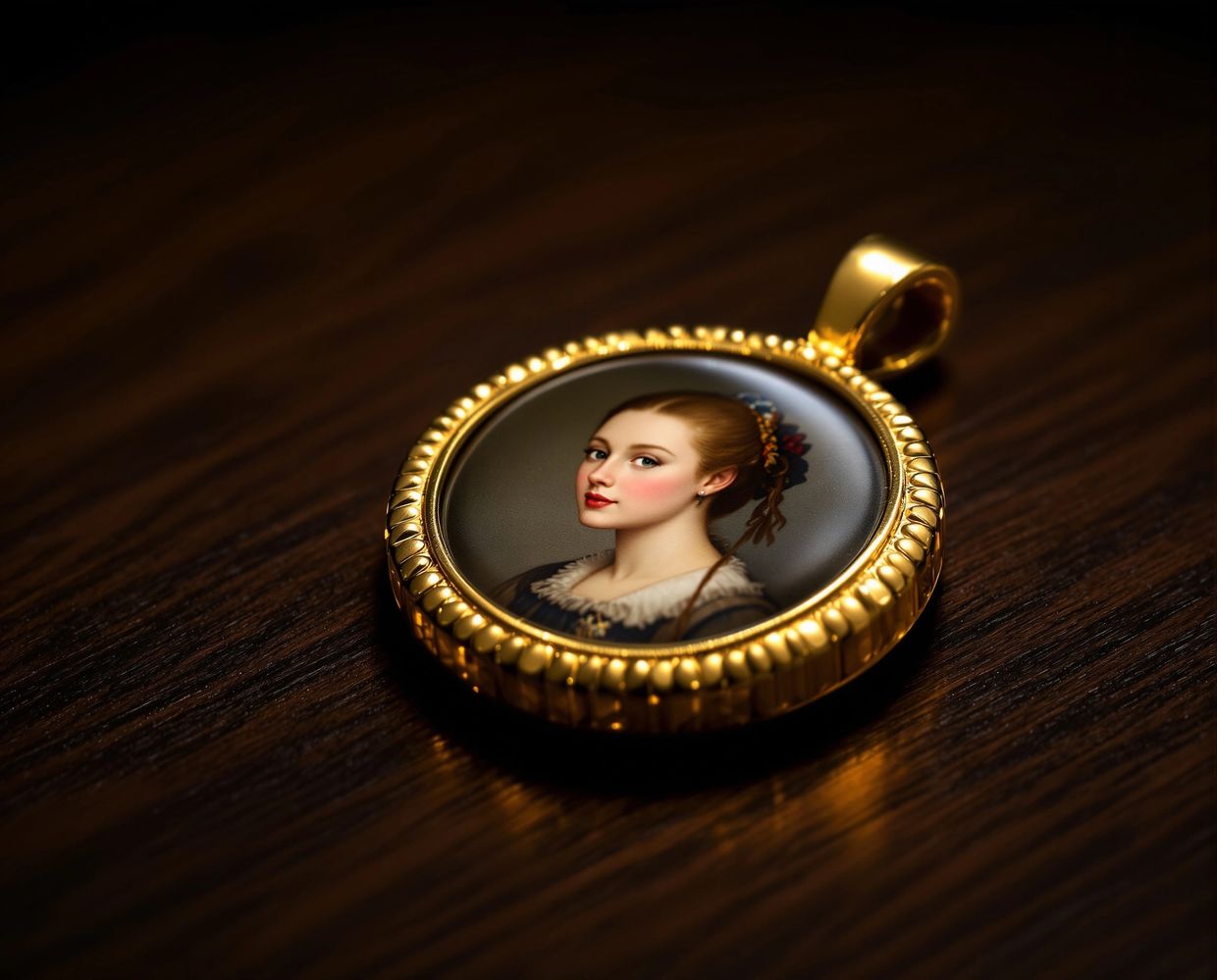 Gold and enamel miniature pendant — AI-generated synthographic artwork by davidname.