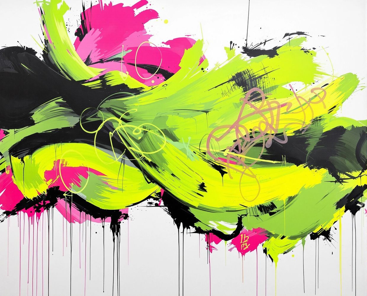 Gestural abstract painting with graffiti — AI-generated synthographic artwork by davidname.
