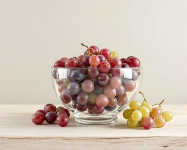 Thumbnail of grapes in a glass bowl on a wooden table — synthographic artwork by davidname.
