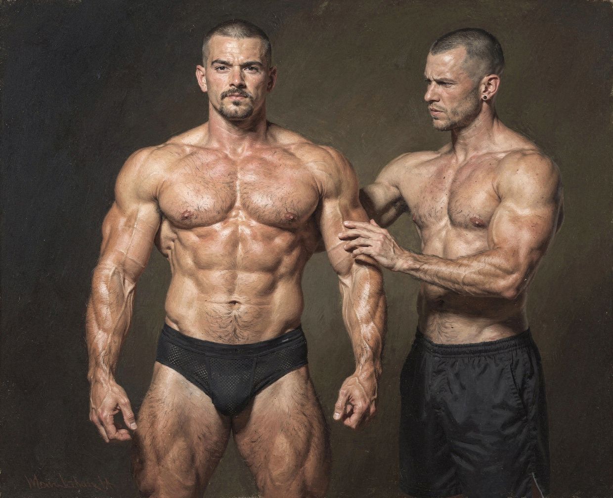 Two muscular figures in a classical  composition — AI-generated synthographic artwork by davidname.