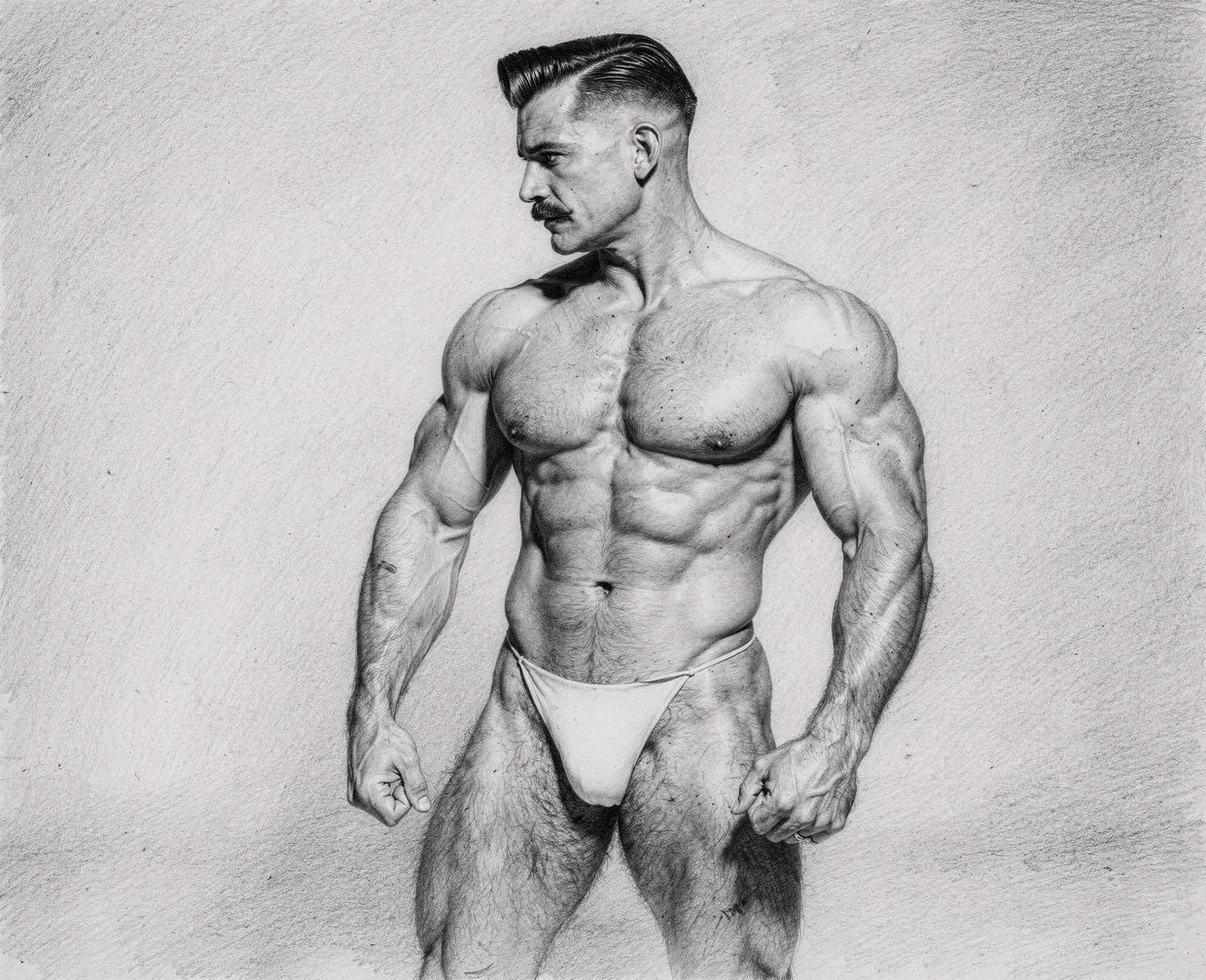 Physique study rendered in simulated pencil — AI-generated synthographic artwork by davidname.