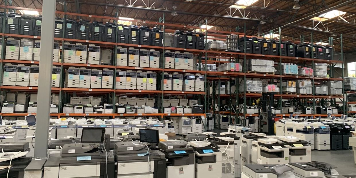 Lease return depot warehouse representing nationwide copier shipping and return services.