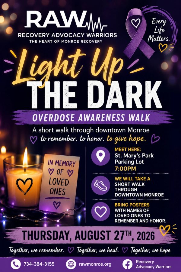 Light Up The Dark overdose awareness walk in Monroe on August 27, 2026.
