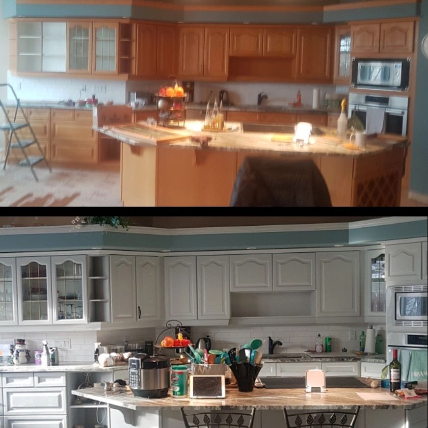 Before and after oak cabinets