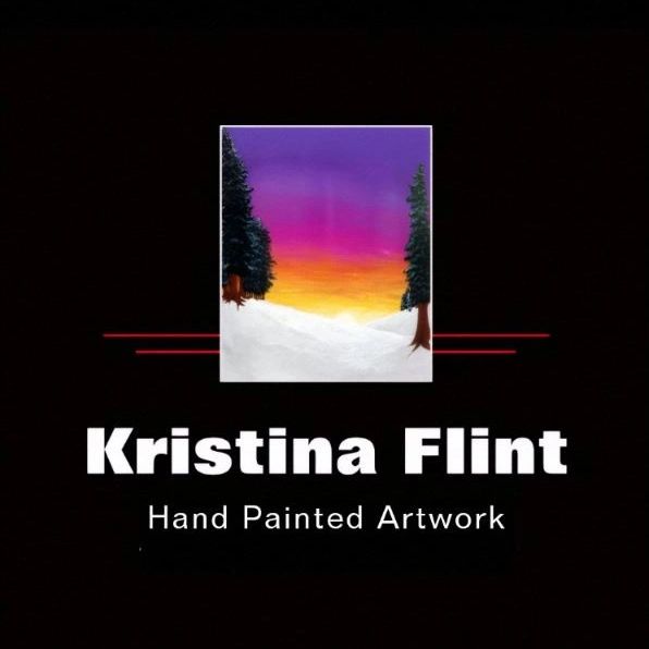 Logo of Kristina Flint featuring a painted snowy landscape at sunset.