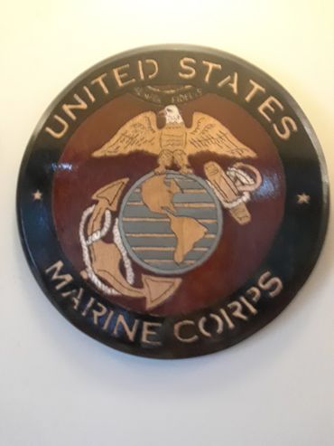 Bourbon Barrel United States Marine Corps $480.00 (21" x 21") with stand. Custom art and hand engrav