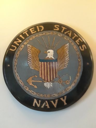 Bourbon Barrel United States Navy $480.00 (21" x 21") with stand.   Custom and hand engraved 