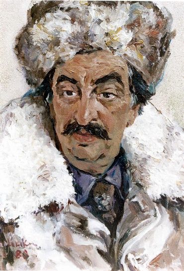 Portrait of a man wearing a fur hat and coat.