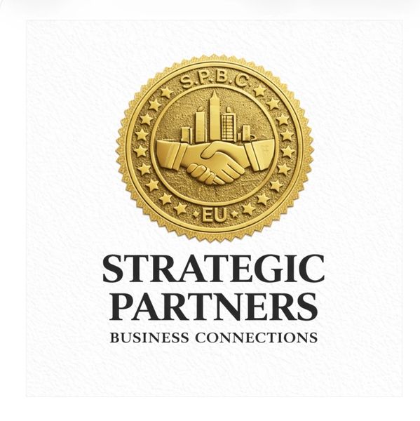Golden emblem of two hands shaking symbolizing strategic business partnerships.