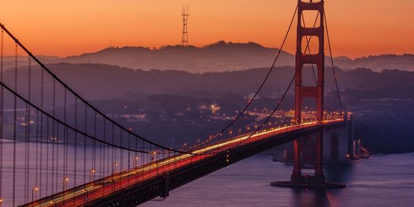 A long shot of the bridge in the sunset time