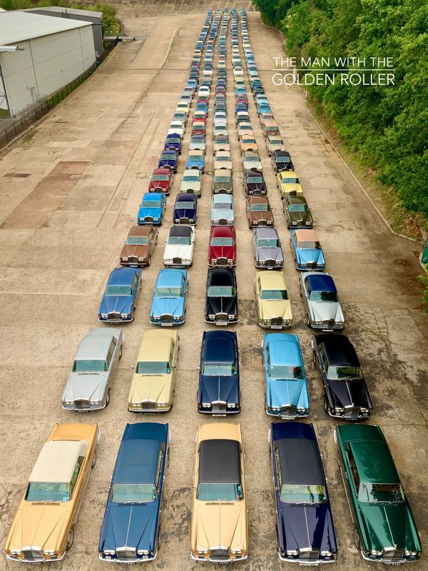 174 Rolls-Royce Silver Shadows lined -up on Brooklands' finishing straight in August 2025.