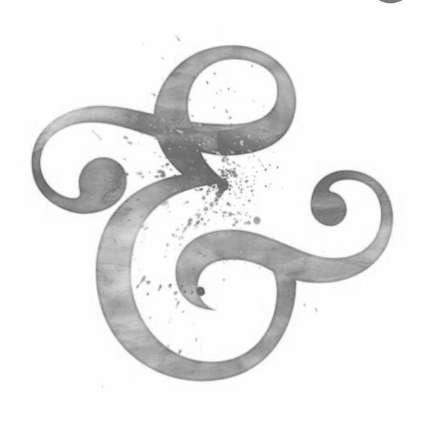 Artistic pink ampersand with watercolor texture and splatters.