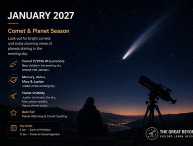 Astronomy guide for January 2027 with comet and planet visibility details.