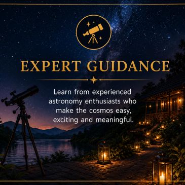 Astronomy guidance with a telescope under a starry sky.