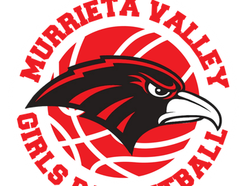 Murrieta Valley Girls Basketball logo with a red hawk and basketball.