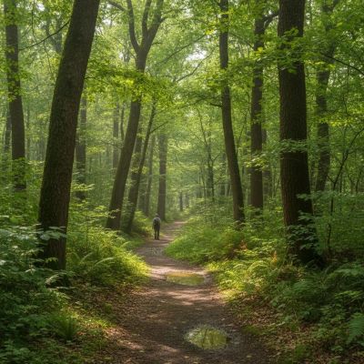 Person walking on a forest path.
