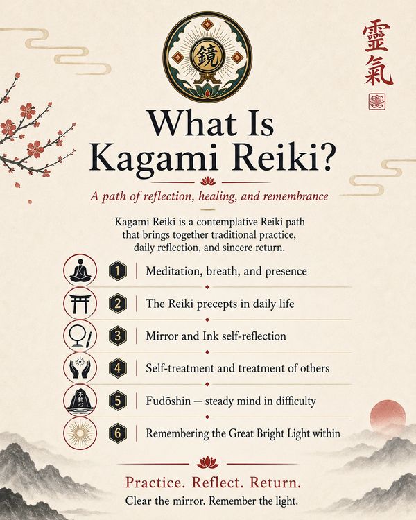 Overview of Kagami Reiki, a contemplative Reiki path combining tradition, reflection, and healing.