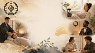 Collage showing traditional therapy, meditation, virtual consultation, and couple counseling.