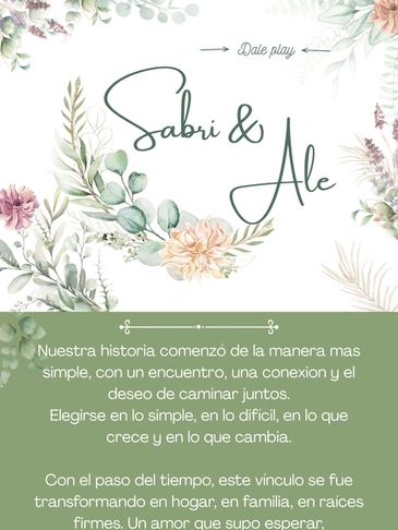 Invitation design with floral accents and a heartfelt message in Spanish.
