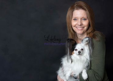 Lifelong Photography. Owner and her beloved dog Pet Portrait in studio. Snohomish, WA