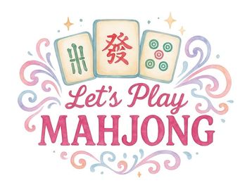 Colorful design inviting to play Mahjong with three Mahjong tiles.