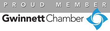 Logo of Gwinnett Chamber with 'Proud Member' text above.