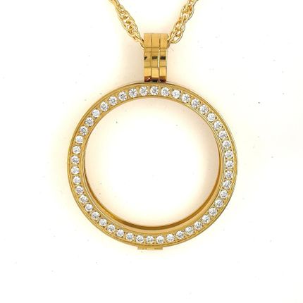 Jeweled Medallion Holder Necklace-Gold or Silver