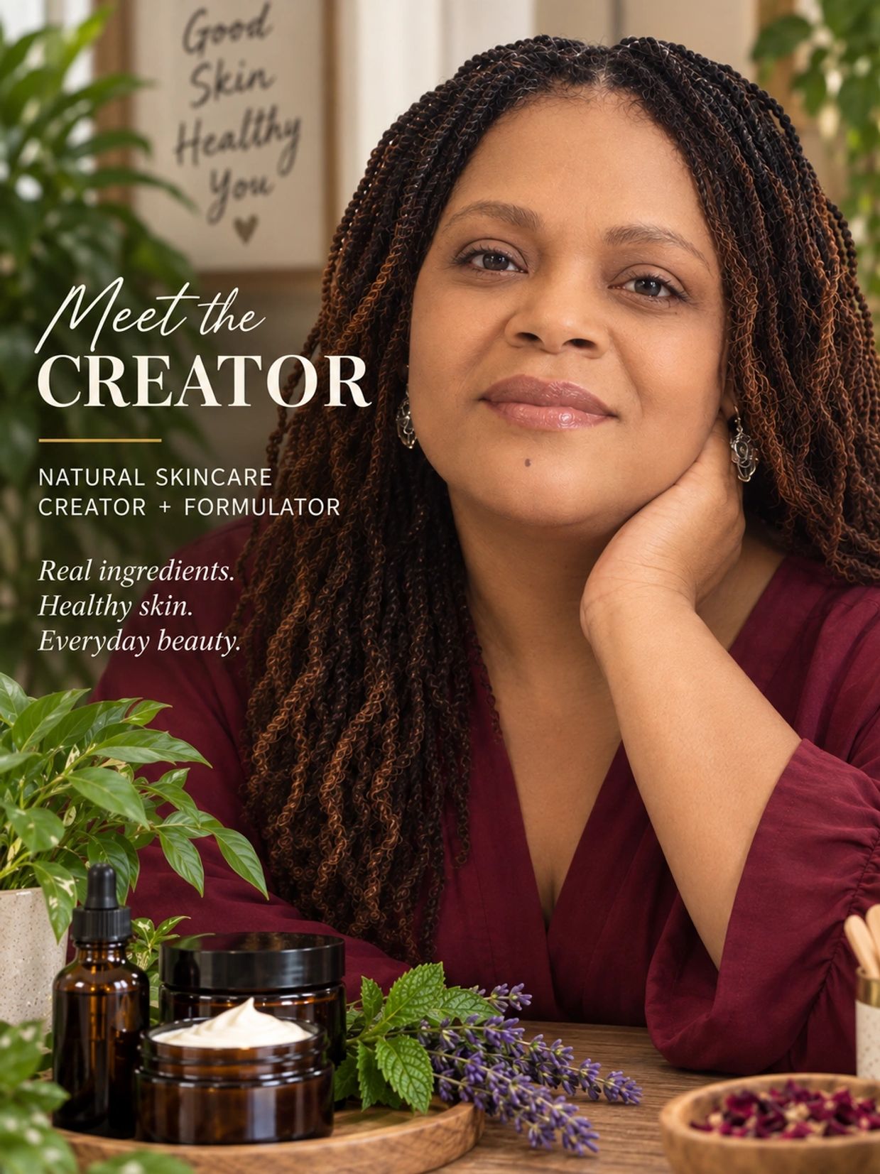 Natural skincare creator with plant-based products.